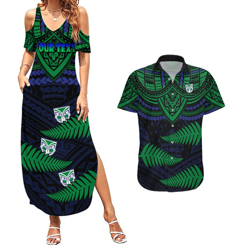 custom-warriors-rugby-couples-matching-summer-maxi-dress-and-hawaiian-shirt-aotearoa-fern-polynesian-pattern