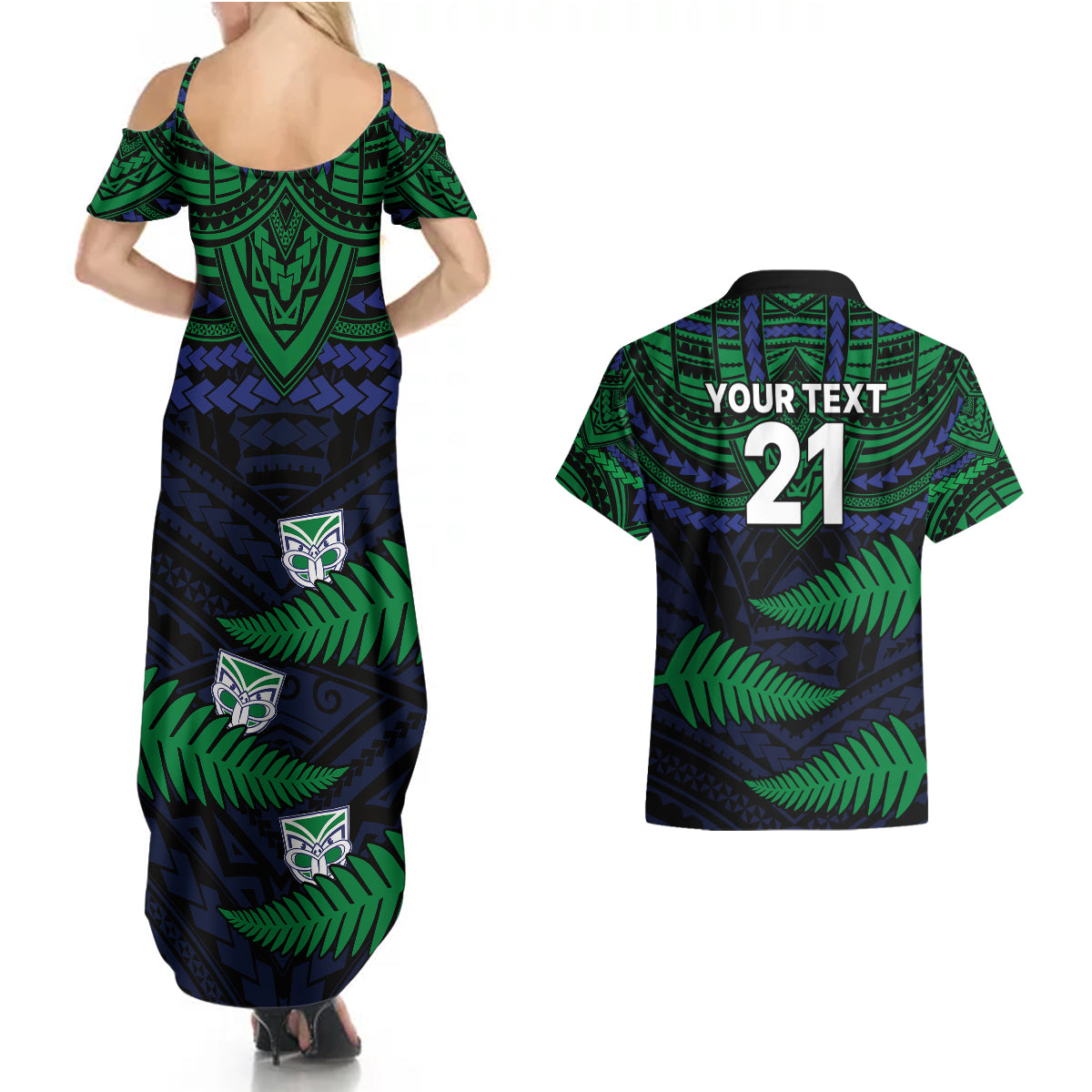 custom-warriors-rugby-couples-matching-summer-maxi-dress-and-hawaiian-shirt-aotearoa-fern-polynesian-pattern