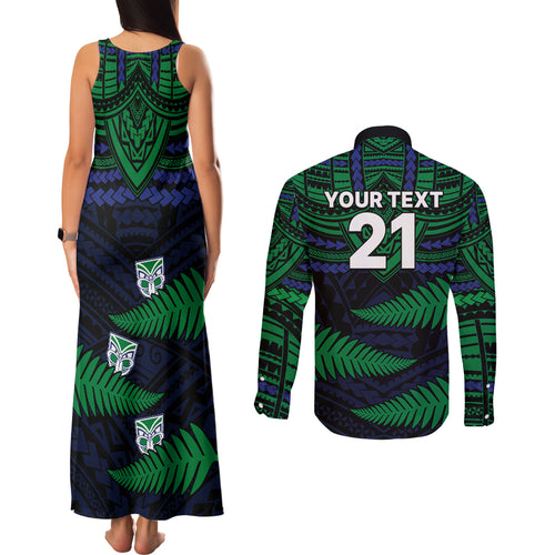 custom-warriors-rugby-couples-matching-tank-maxi-dress-and-long-sleeve-button-shirts-aotearoa-fern-polynesian-pattern
