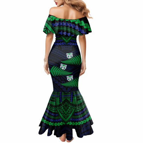custom-warriors-rugby-mermaid-dress-aotearoa-fern-polynesian-pattern