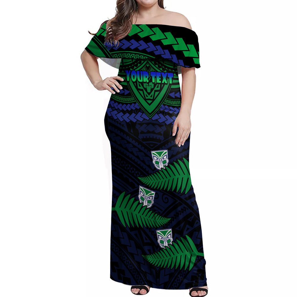 custom-warriors-rugby-off-shoulder-maxi-dress-aotearoa-fern-polynesian-pattern