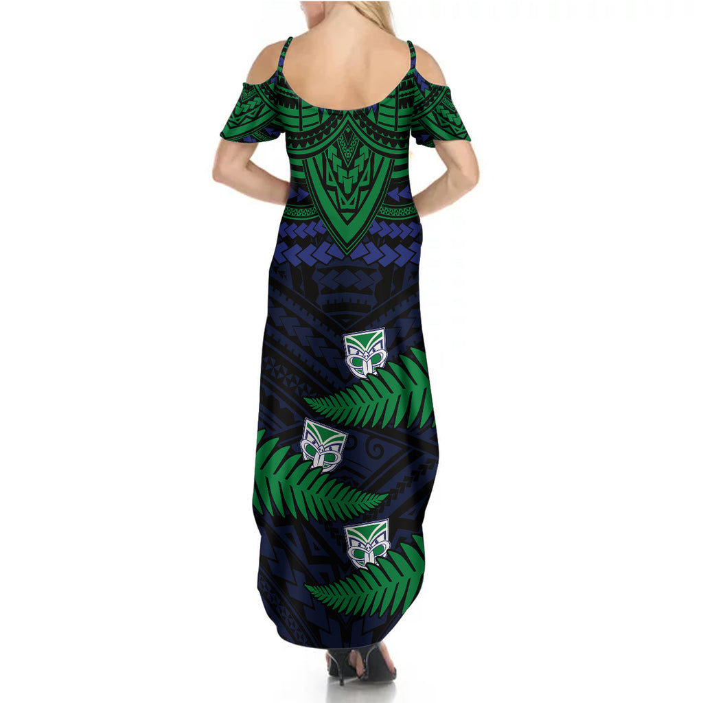 custom-warriors-rugby-summer-maxi-dress-aotearoa-fern-polynesian-pattern