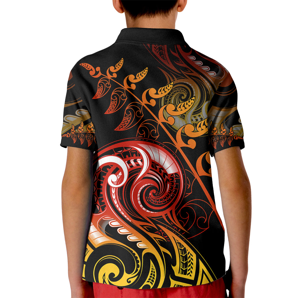 new-zealand-kid-polo-shirt-aotearoa-wisdom-face-maori-fern-tattoo-arty