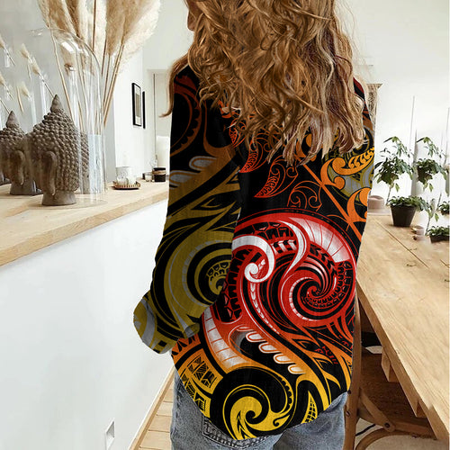 New Zealand Women Casual Shirt Aotearoa Kiwi Bird Maori Fern Tattoo Arty LT9