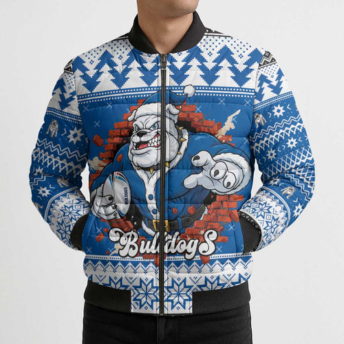 Angry Santa Bulldog Personalized Bomber Puffer Jacket Christmas Rugby League Spirit - Aussie Hoodie