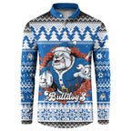 Angry Santa Bulldog Personalized Button Sweatshirt Christmas Rugby League Spirit - Aussie Hoodie
