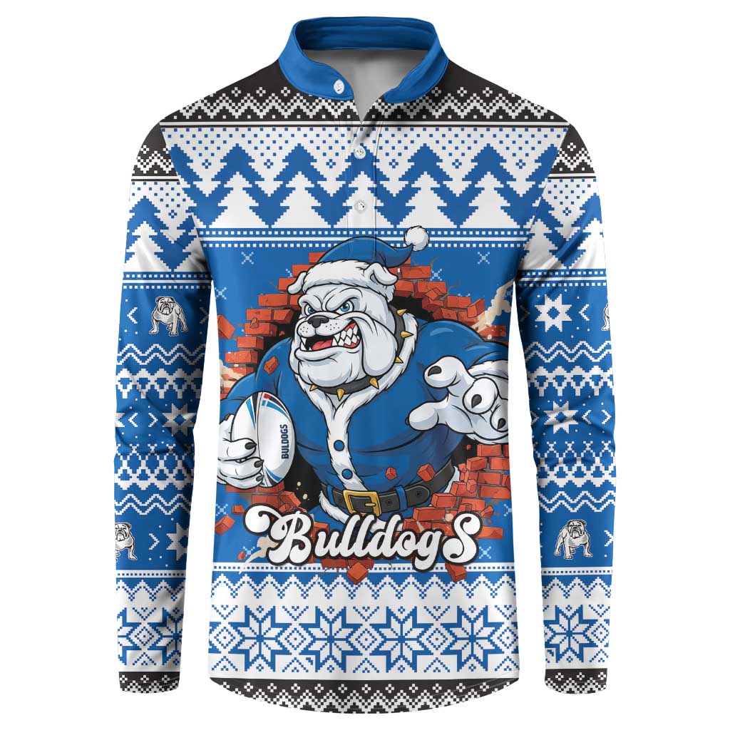 Angry Santa Bulldog Personalized Button Sweatshirt Christmas Rugby League Spirit - Aussie Hoodie
