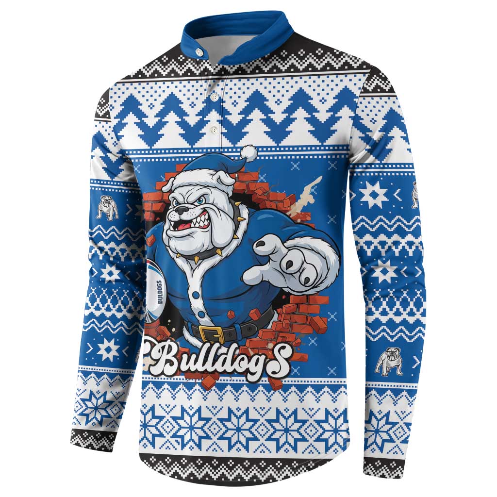 Angry Santa Bulldog Personalized Button Sweatshirt Christmas Rugby League Spirit - Aussie Hoodie