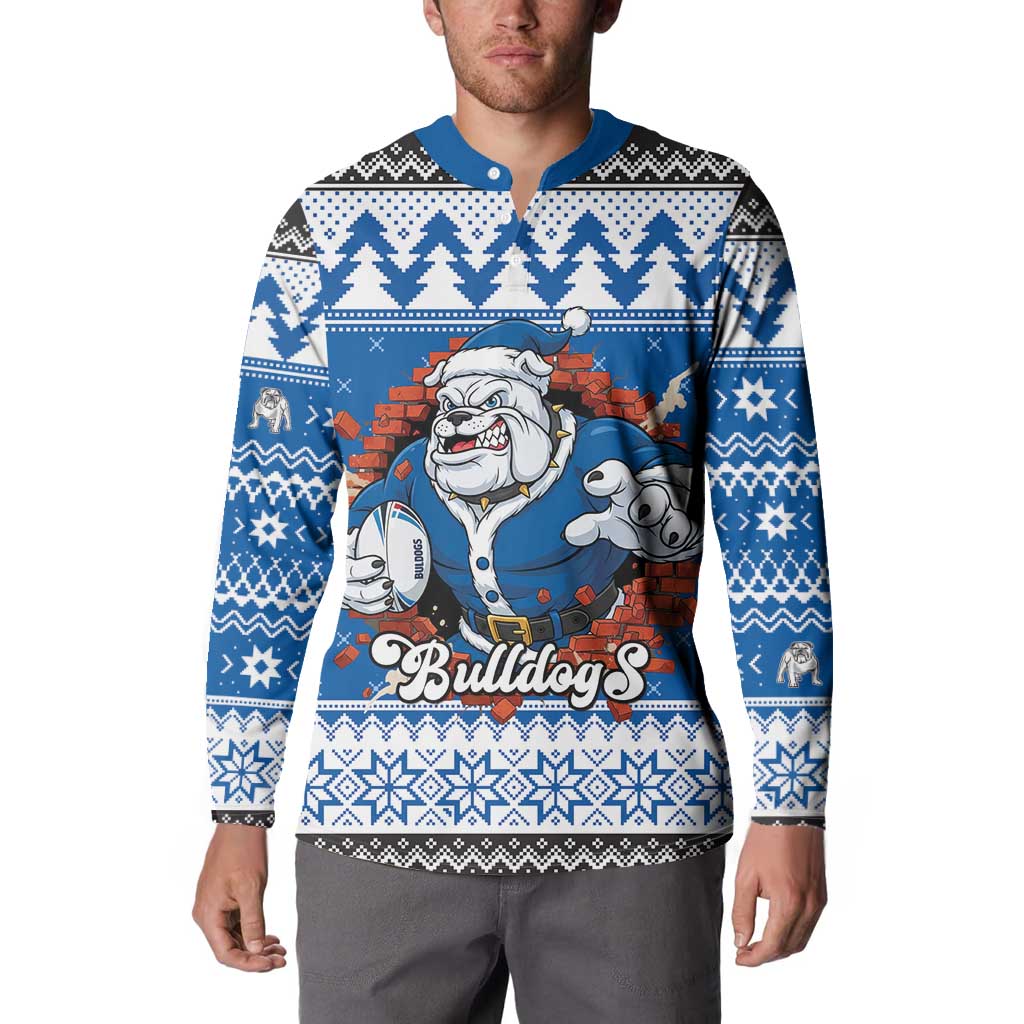 Angry Santa Bulldog Personalized Button Sweatshirt Christmas Rugby League Spirit - Aussie Hoodie