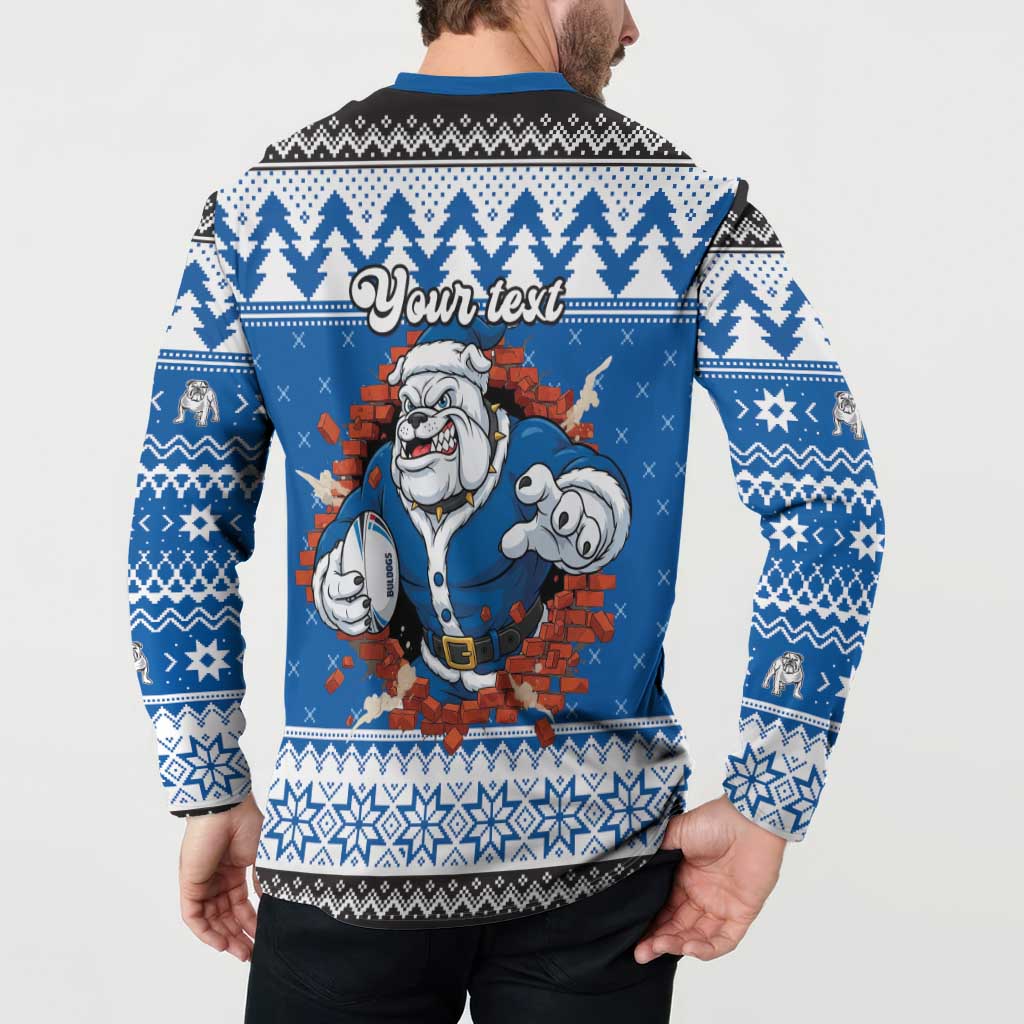 Angry Santa Bulldog Personalized Button Sweatshirt Christmas Rugby League Spirit - Aussie Hoodie