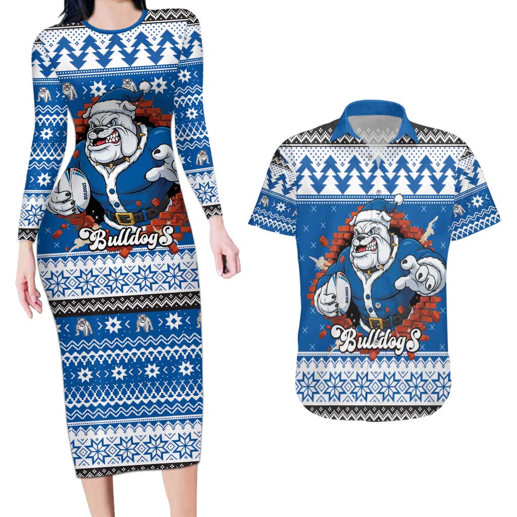 Angry Santa Bulldog Personalized Couples Matching Long Sleeve Bodycon Dress and Hawaiian Shirt Christmas Rugby League Spirit - Aussie Hoodie