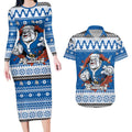 Angry Santa Bulldog Personalized Couples Matching Long Sleeve Bodycon Dress and Hawaiian Shirt Christmas Rugby League Spirit - Aussie Hoodie