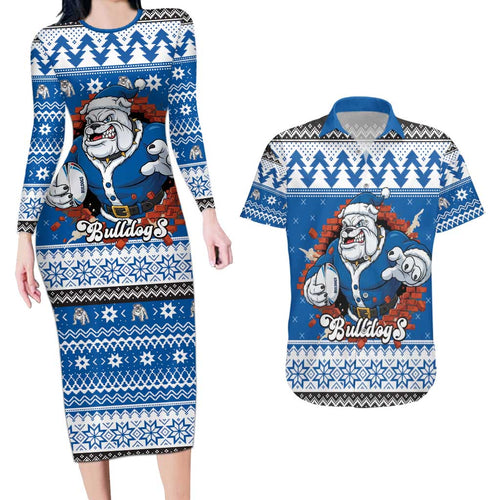 Angry Santa Bulldog Personalized Couples Matching Long Sleeve Bodycon Dress and Hawaiian Shirt Christmas Rugby League Spirit - Aussie Hoodie