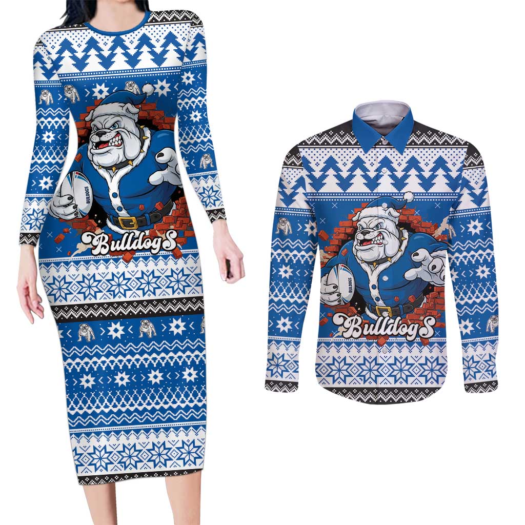 Angry Santa Bulldog Personalized Couples Matching Long Sleeve Bodycon Dress and Long Sleeve Button Shirt Christmas Rugby League Spirit - Aussie Hoodie
