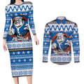 Angry Santa Bulldog Personalized Couples Matching Long Sleeve Bodycon Dress and Long Sleeve Button Shirt Christmas Rugby League Spirit - Aussie Hoodie