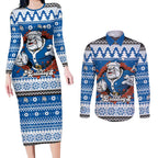 Angry Santa Bulldog Personalized Couples Matching Long Sleeve Bodycon Dress and Long Sleeve Button Shirt Christmas Rugby League Spirit - Aussie Hoodie