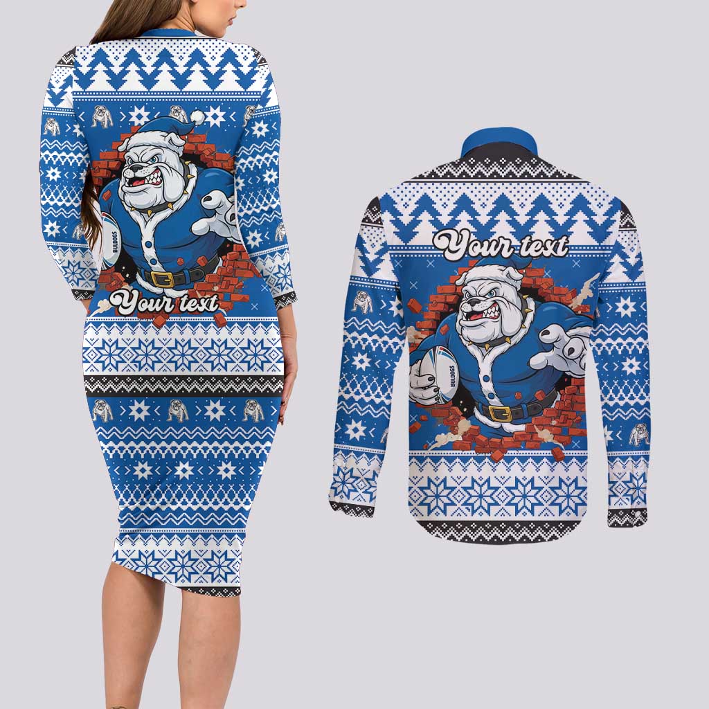 Angry Santa Bulldog Personalized Couples Matching Long Sleeve Bodycon Dress and Long Sleeve Button Shirt Christmas Rugby League Spirit - Aussie Hoodie