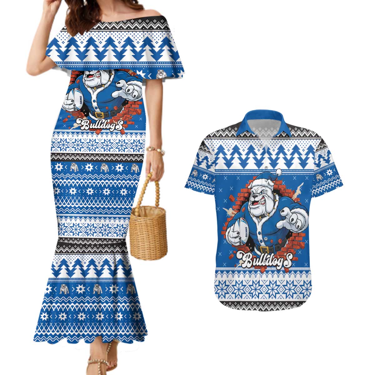 Angry Santa Bulldog Personalized Couples Matching Mermaid Dress and Hawaiian Shirt Christmas Rugby League Spirit - Aussie Hoodie