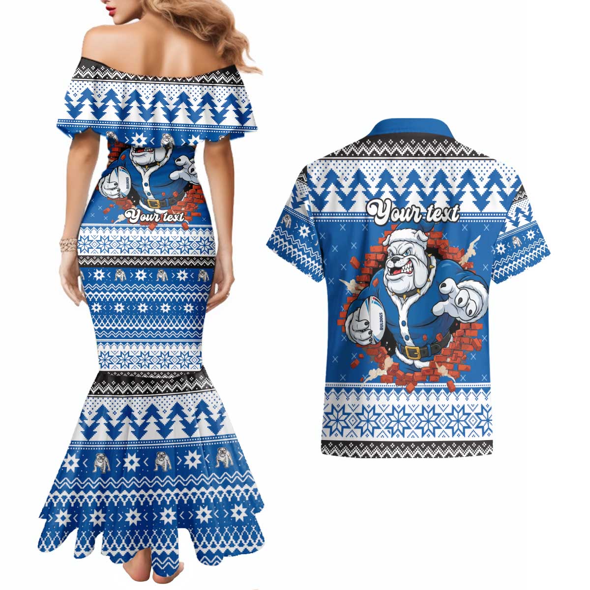 Angry Santa Bulldog Personalized Couples Matching Mermaid Dress and Hawaiian Shirt Christmas Rugby League Spirit - Aussie Hoodie