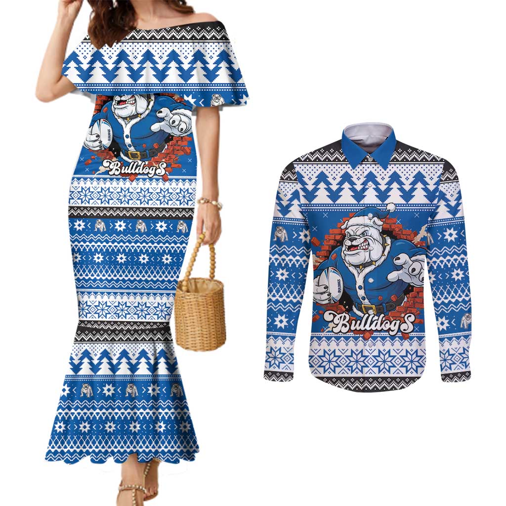 Angry Santa Bulldog Personalized Couples Matching Mermaid Dress and Long Sleeve Button Shirt Christmas Rugby League Spirit - Aussie Hoodie