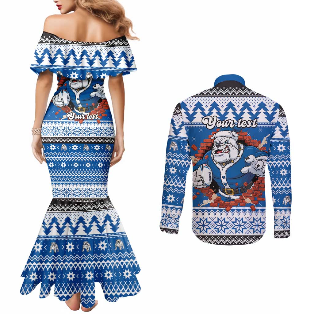 Angry Santa Bulldog Personalized Couples Matching Mermaid Dress and Long Sleeve Button Shirt Christmas Rugby League Spirit - Aussie Hoodie