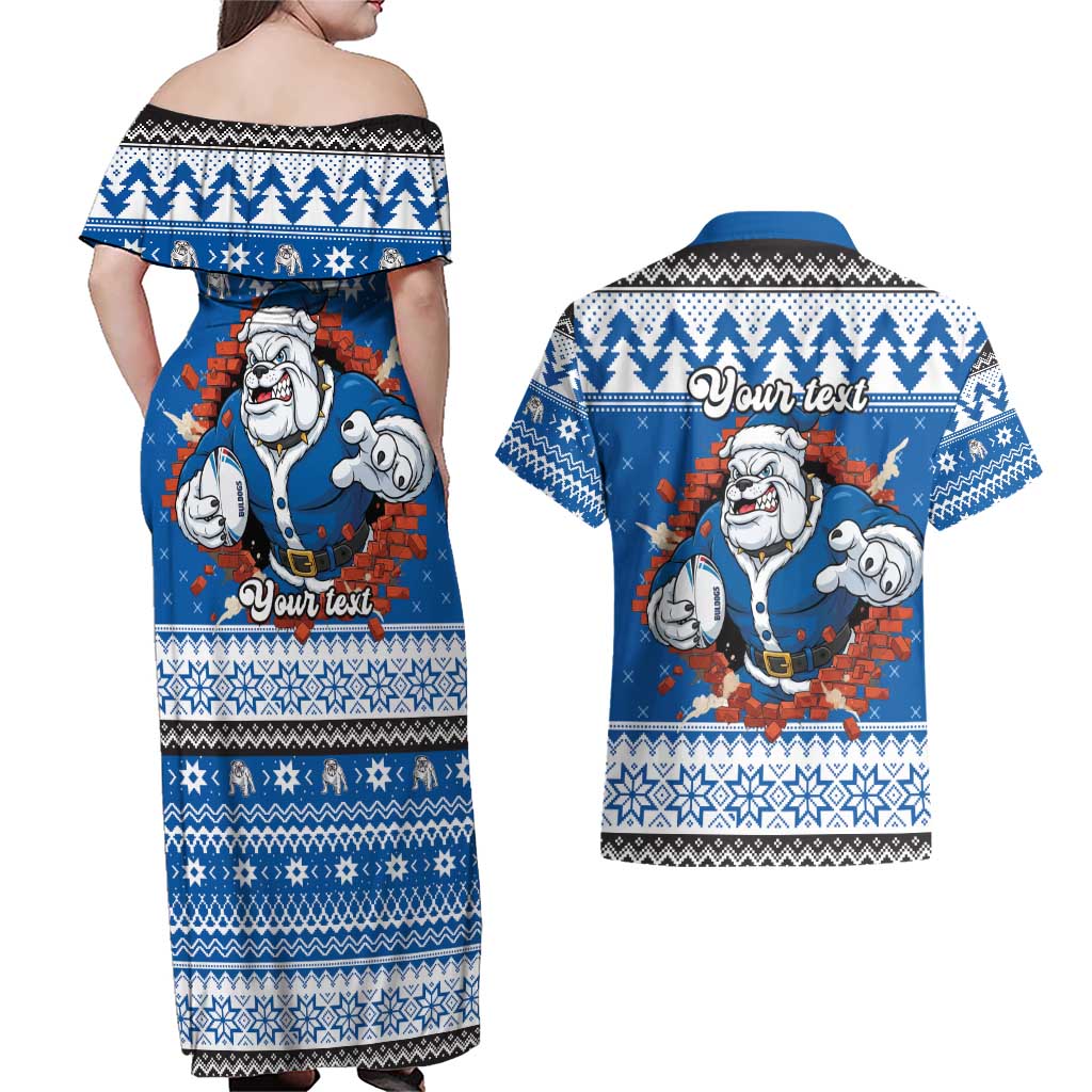 Angry Santa Bulldog Personalized Couples Matching Off Shoulder Maxi Dress and Hawaiian Shirt Christmas Rugby League Spirit - Aussie Hoodie