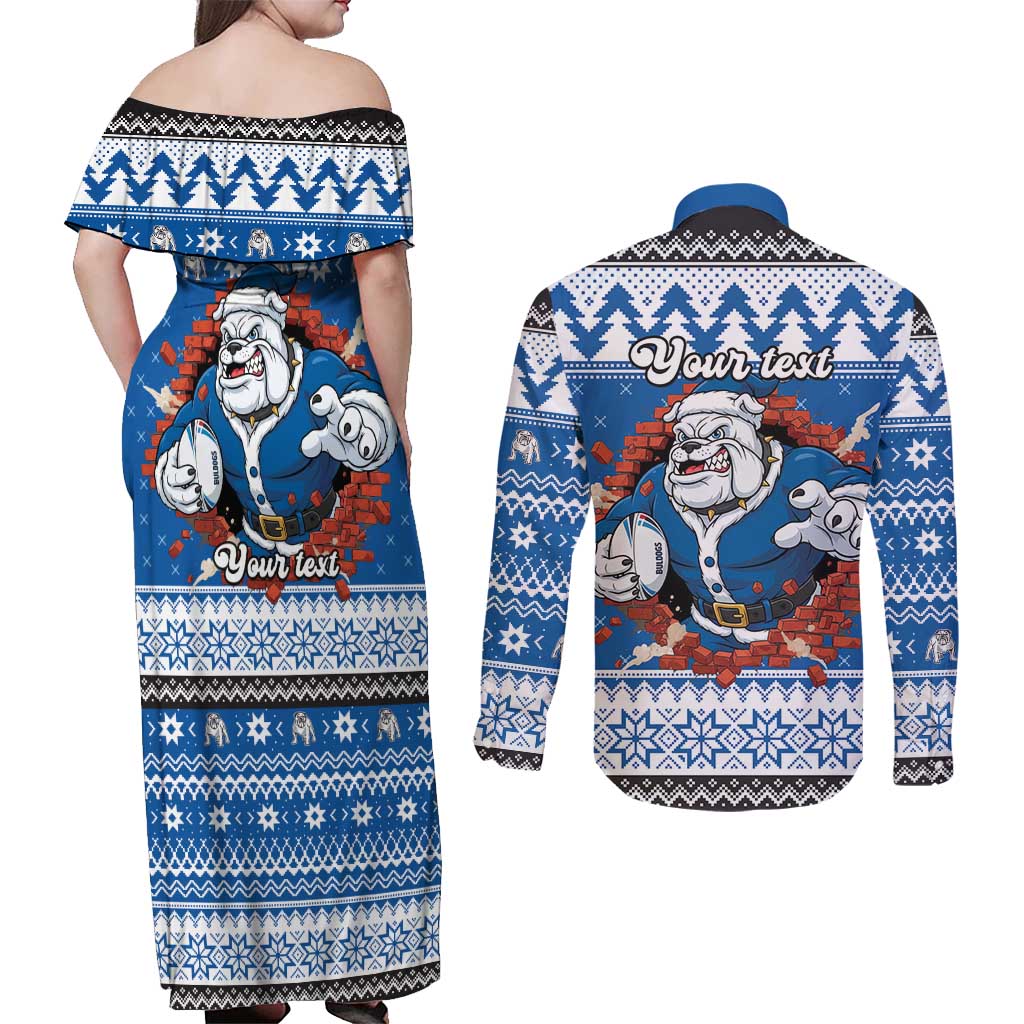 Angry Santa Bulldog Personalized Couples Matching Off Shoulder Maxi Dress and Long Sleeve Button Shirt Christmas Rugby League Spirit - Aussie Hoodie