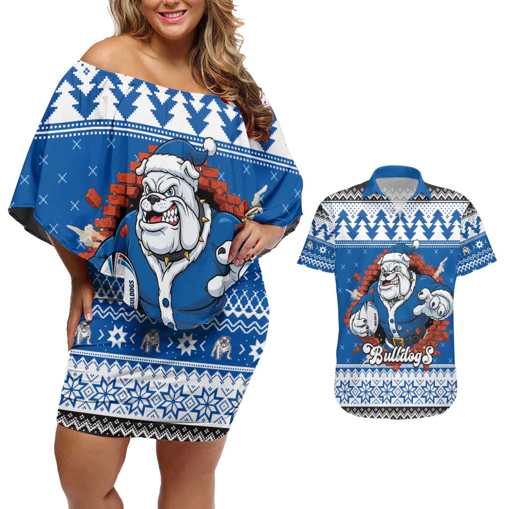 Angry Santa Bulldog Personalized Couples Matching Off Shoulder Short Dress and Hawaiian Shirt Christmas Rugby League Spirit - Aussie Hoodie