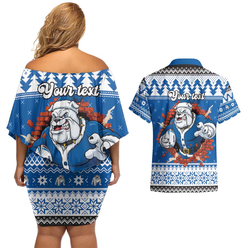 Angry Santa Bulldog Personalized Couples Matching Off Shoulder Short Dress and Hawaiian Shirt Christmas Rugby League Spirit - Aussie Hoodie