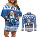 Angry Santa Bulldog Personalized Couples Matching Off Shoulder Short Dress and Long Sleeve Button Shirt Christmas Rugby League Spirit - Aussie Hoodie