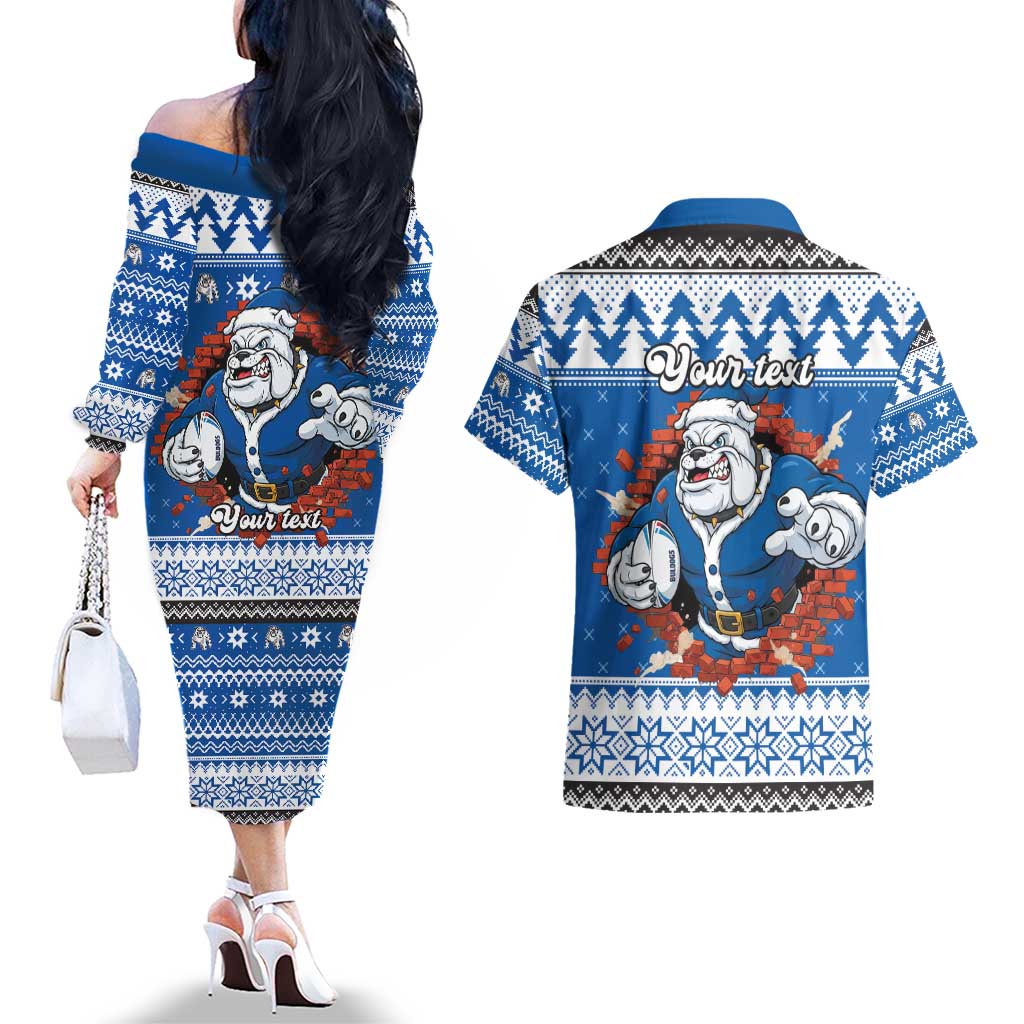 Angry Santa Bulldog Personalized Couples Matching Off The Shoulder Long Sleeve Dress and Hawaiian Shirt Christmas Rugby League Spirit - Aussie Hoodie