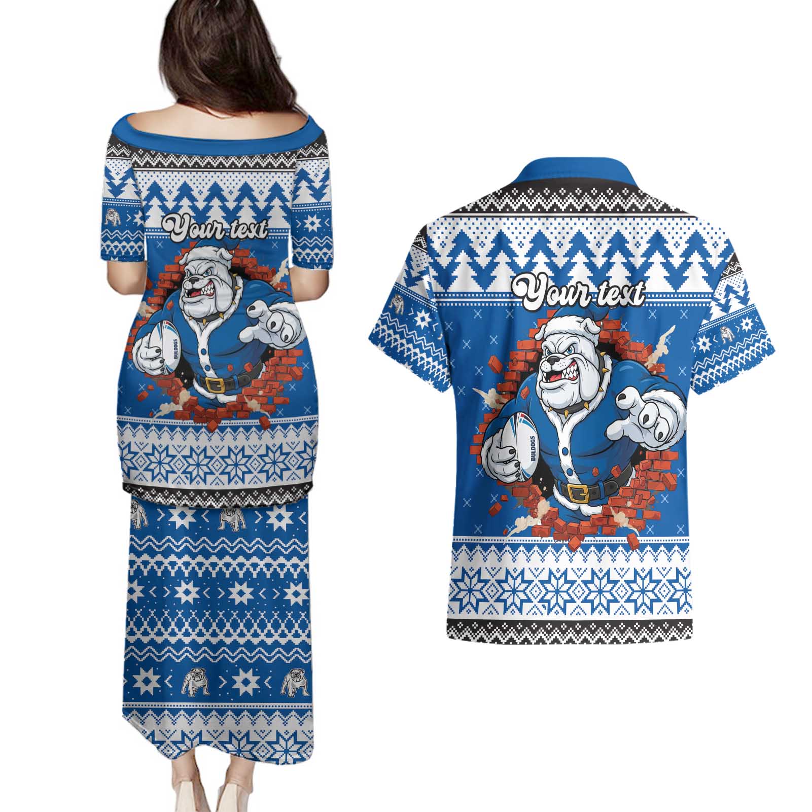 Angry Santa Bulldog Personalized Couples Matching Puletasi and Hawaiian Shirt Christmas Rugby League Spirit - Aussie Hoodie