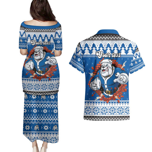 Angry Santa Bulldog Personalized Couples Matching Puletasi and Hawaiian Shirt Christmas Rugby League Spirit - Aussie Hoodie