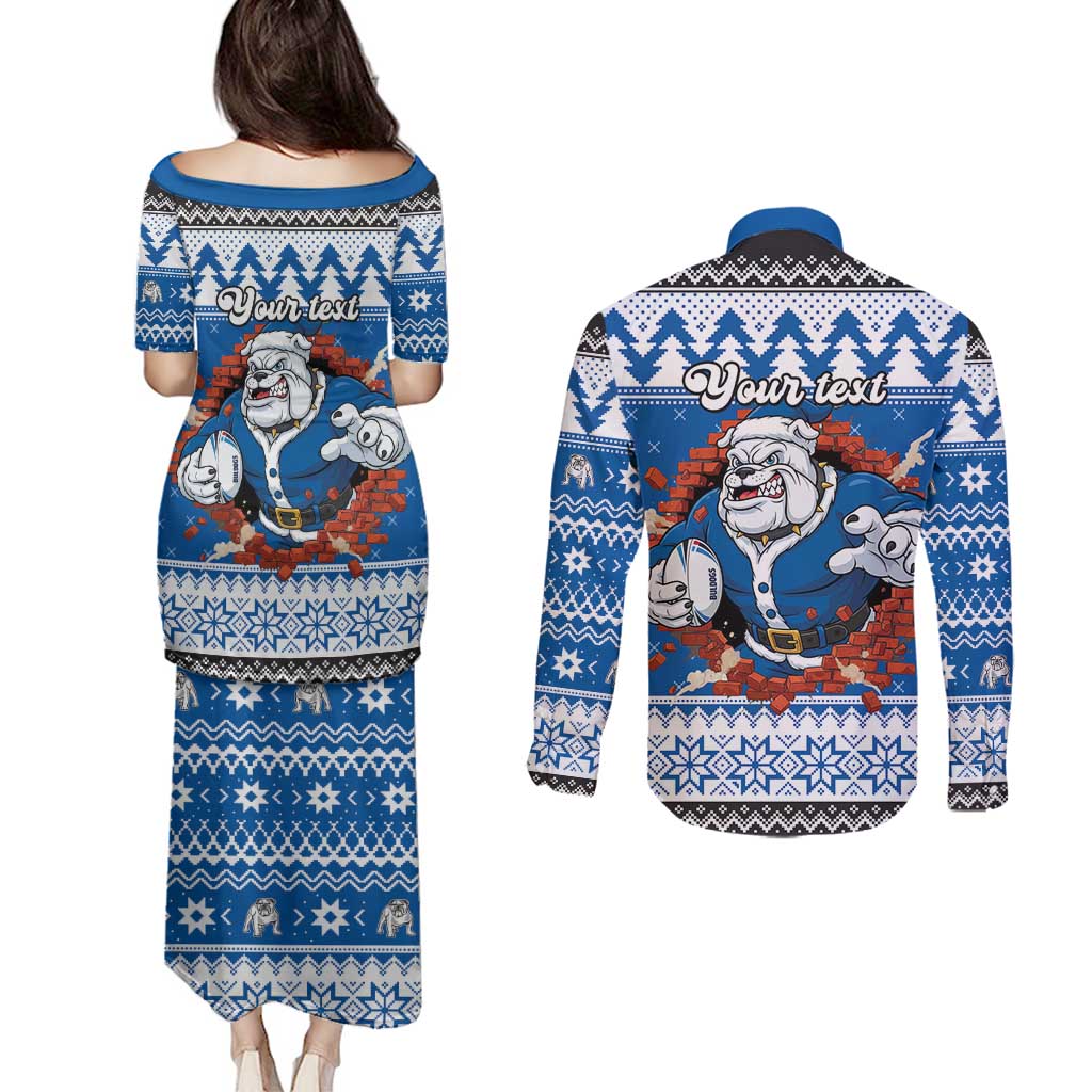 Angry Santa Bulldog Personalized Couples Matching Puletasi and Long Sleeve Button Shirt Christmas Rugby League Spirit - Aussie Hoodie