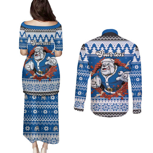 Angry Santa Bulldog Personalized Couples Matching Puletasi and Long Sleeve Button Shirt Christmas Rugby League Spirit - Aussie Hoodie