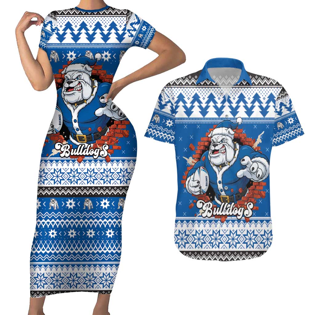 Angry Santa Bulldog Personalized Couples Matching Short Sleeve Bodycon Dress and Hawaiian Shirt Christmas Rugby League Spirit - Aussie Hoodie