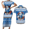 Angry Santa Bulldog Personalized Couples Matching Short Sleeve Bodycon Dress and Hawaiian Shirt Christmas Rugby League Spirit - Aussie Hoodie