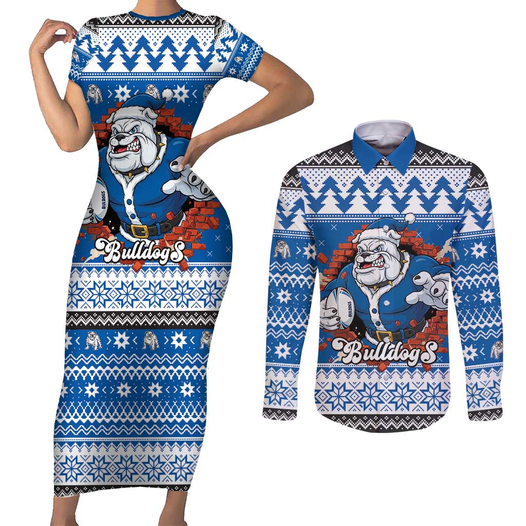 Angry Santa Bulldog Personalized Couples Matching Short Sleeve Bodycon Dress and Long Sleeve Button Shirt Christmas Rugby League Spirit - Aussie Hoodie