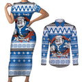 Angry Santa Bulldog Personalized Couples Matching Short Sleeve Bodycon Dress and Long Sleeve Button Shirt Christmas Rugby League Spirit - Aussie Hoodie
