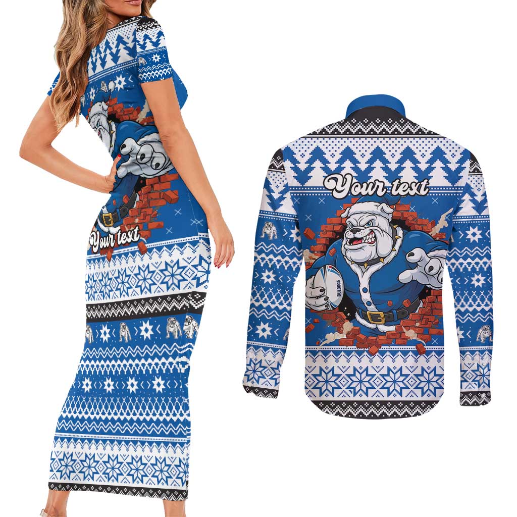 Angry Santa Bulldog Personalized Couples Matching Short Sleeve Bodycon Dress and Long Sleeve Button Shirt Christmas Rugby League Spirit - Aussie Hoodie