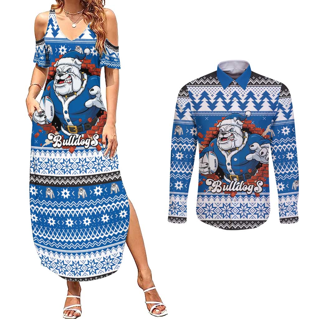 Angry Santa Bulldog Personalized Couples Matching Summer Maxi Dress and Long Sleeve Button Shirt Christmas Rugby League Spirit - Aussie Hoodie