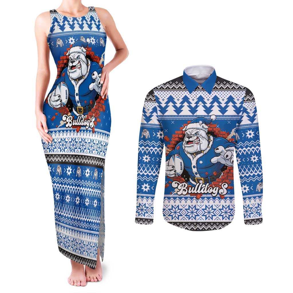 Angry Santa Bulldog Personalized Couples Matching Tank Maxi Dress and Long Sleeve Button Shirt Christmas Rugby League Spirit - Aussie Hoodie