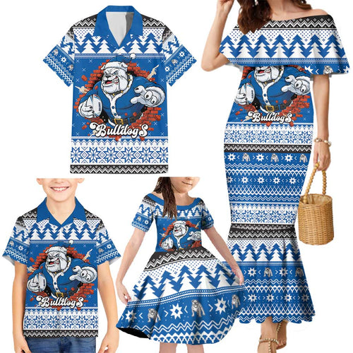 Angry Santa Bulldog Personalized Family Matching Mermaid Dress and Hawaiian Shirt Christmas Rugby League Spirit - Aussie Hoodie
