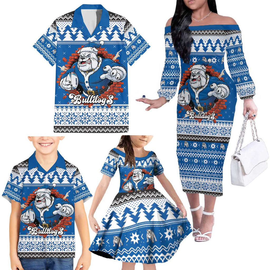 Angry Santa Bulldog Personalized Family Matching Off The Shoulder Long Sleeve Dress and Hawaiian Shirt Christmas Rugby League Spirit - Aussie Hoodie