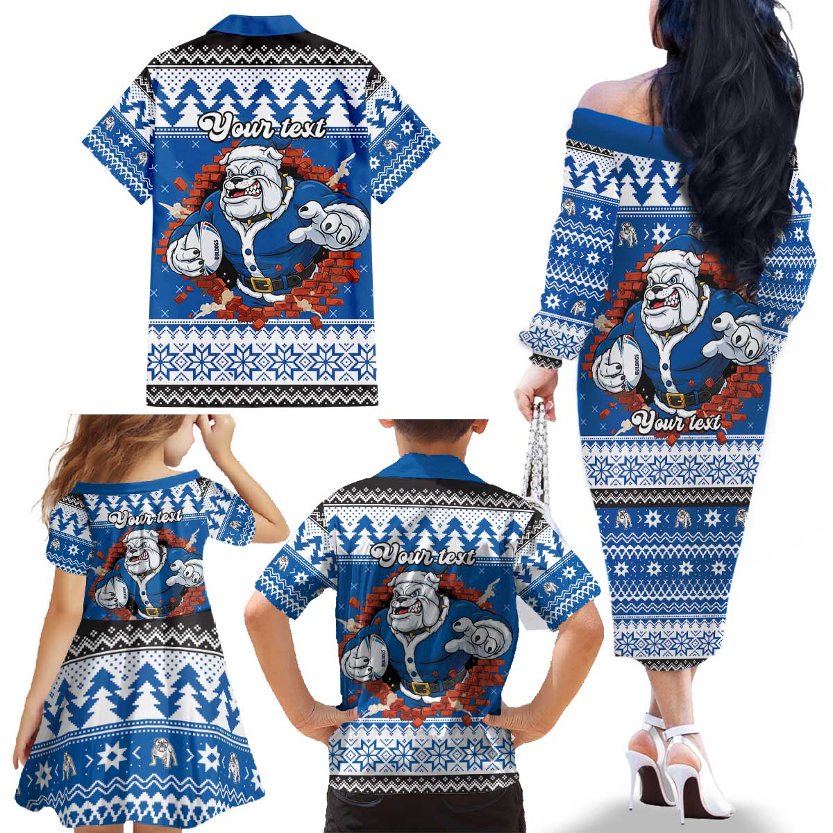 Angry Santa Bulldog Personalized Family Matching Off The Shoulder Long Sleeve Dress and Hawaiian Shirt Christmas Rugby League Spirit - Aussie Hoodie