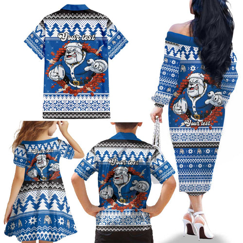 Angry Santa Bulldog Personalized Family Matching Off The Shoulder Long Sleeve Dress and Hawaiian Shirt Christmas Rugby League Spirit - Aussie Hoodie