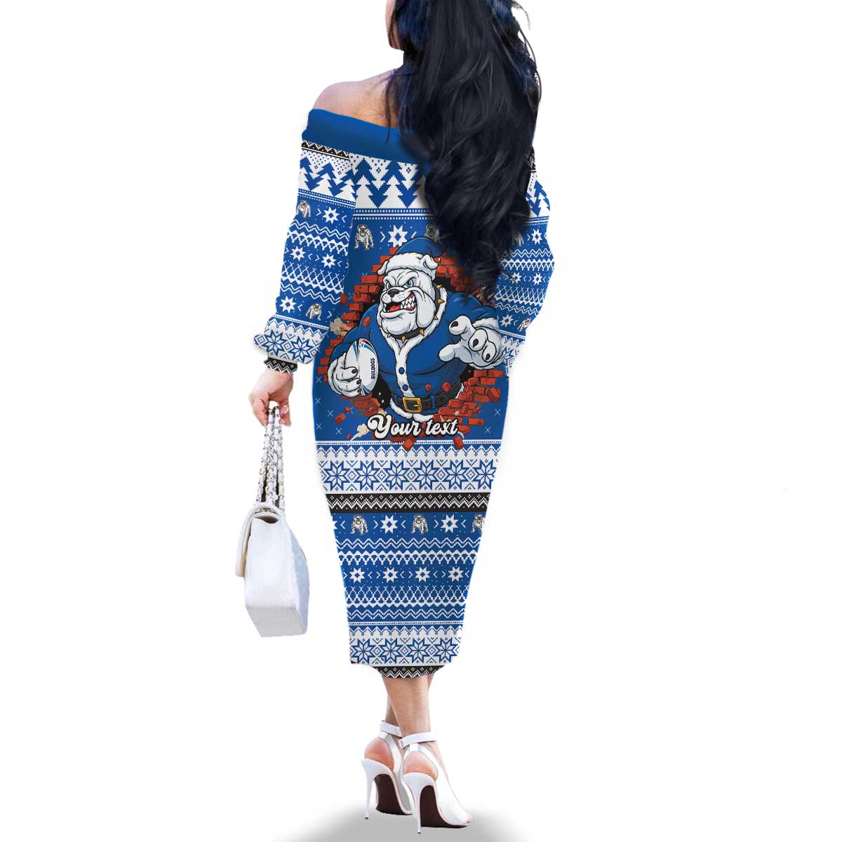 Angry Santa Bulldog Personalized Family Matching Off The Shoulder Long Sleeve Dress and Hawaiian Shirt Christmas Rugby League Spirit - Aussie Hoodie