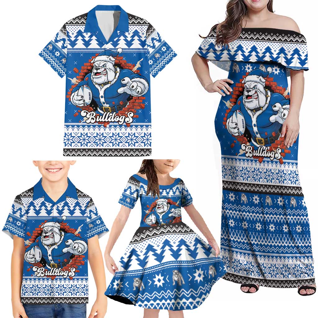 Angry Santa Bulldog Personalized Family Matching Off Shoulder Maxi Dress and Hawaiian Shirt Christmas Rugby League Spirit - Aussie Hoodie