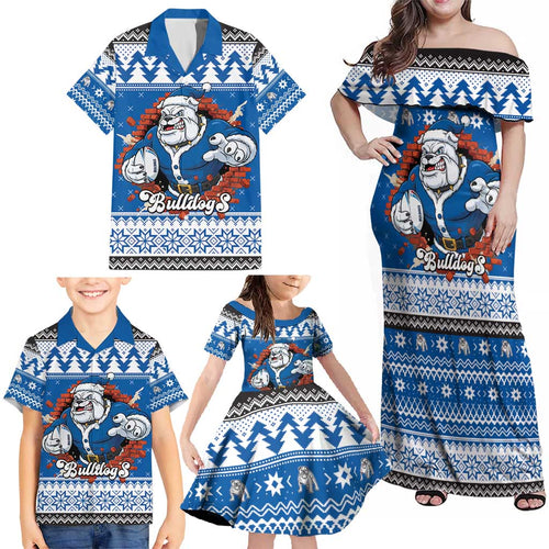 Angry Santa Bulldog Personalized Family Matching Off Shoulder Maxi Dress and Hawaiian Shirt Christmas Rugby League Spirit - Aussie Hoodie