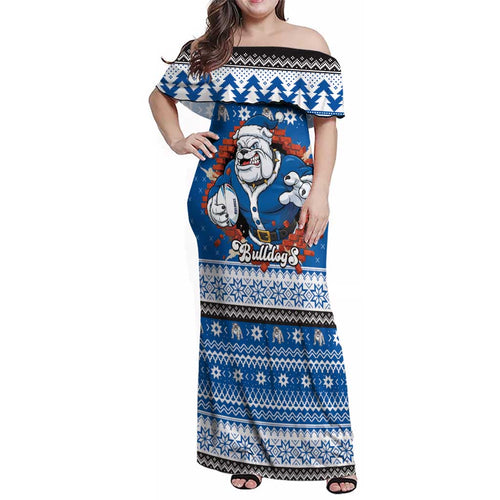 Angry Santa Bulldog Personalized Family Matching Off Shoulder Maxi Dress and Hawaiian Shirt Christmas Rugby League Spirit - Aussie Hoodie